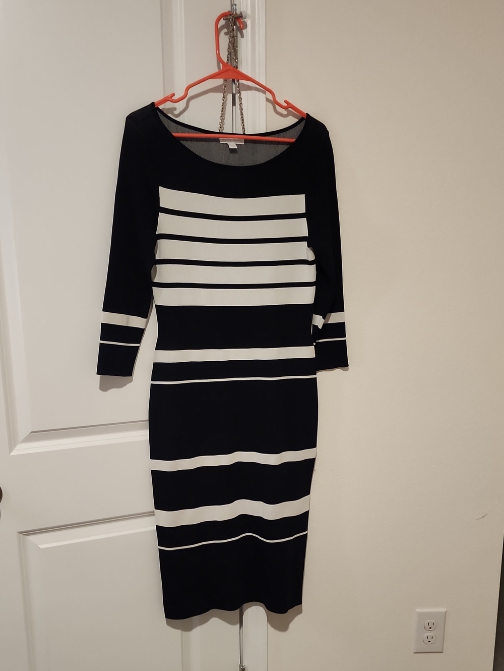 New York & Company Black and White Striped Midi Dress